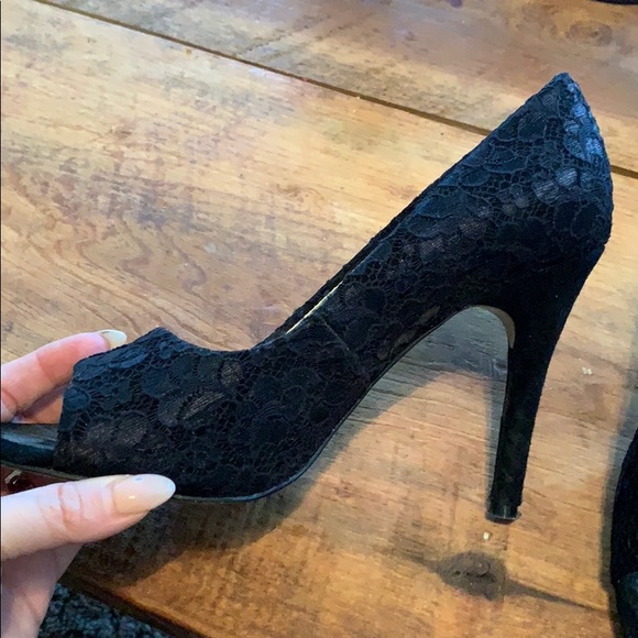 Hale Bob black peep toe lace heels - Picture 2 of 4